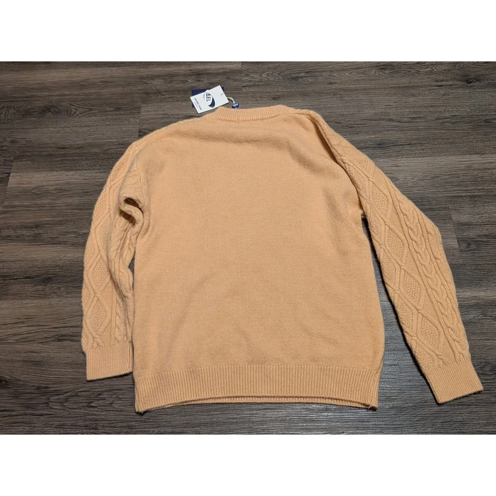 Aelfric Eden Tan Cable Knit Sweater Mens Large Diamond Pattern Crew Neck NWT